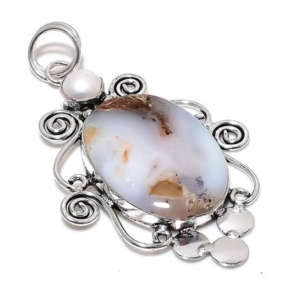 Natural Boulder Opal, Pearl Gemstone 925 Sterling Silver Pendant 3.07" D2K74