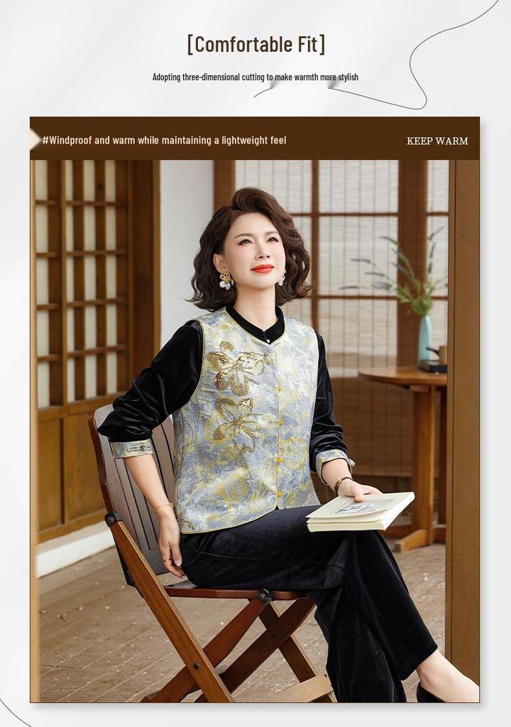 2026 Chinese-Style Tang Suit Three-Piece Set for Middle-Aged & Elderly Women: Spring & Autumn
