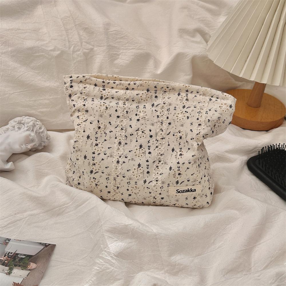 410123 Fresh Floral Canvas Cosmetic Bag Women's Portable Large-capacity Travel Toilet Bag Skin Care Product Storage Bag