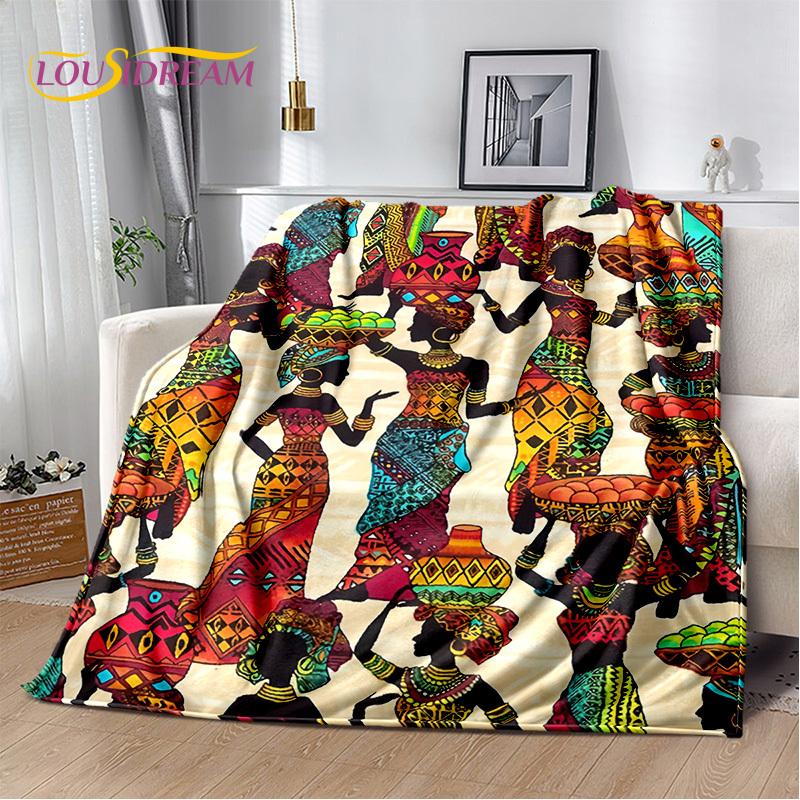 Classics Cartoon Africa Ethiopian Painting Art Blanket,Soft Throw Blanket for Home Bedroom Bed Sofa Picnic Office Travel Cover