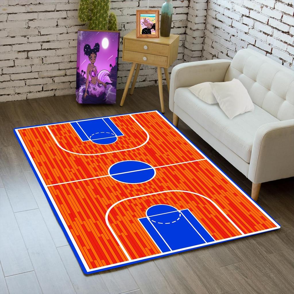 Basketball Rug for Boys Bedroom Kids Football Carpet Water Fire Sports Rugs for Boys Bedroom Baseball, Soccer Rug for Playroom