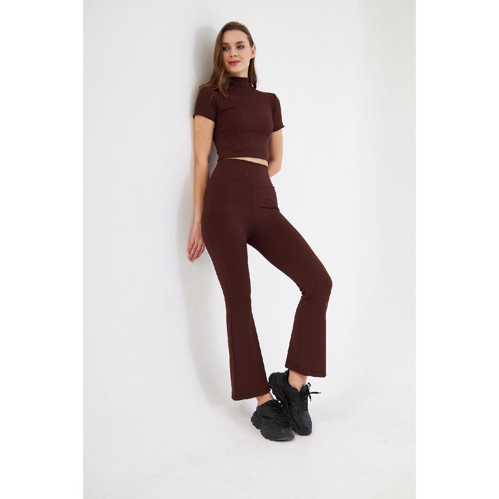 Flare Leg High Waist Lycra Fitting Ribbed Leggings Trousers