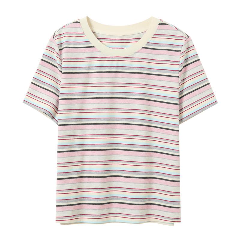 Sancai Women's 2026 Summer Striped Round Neck T-shirt