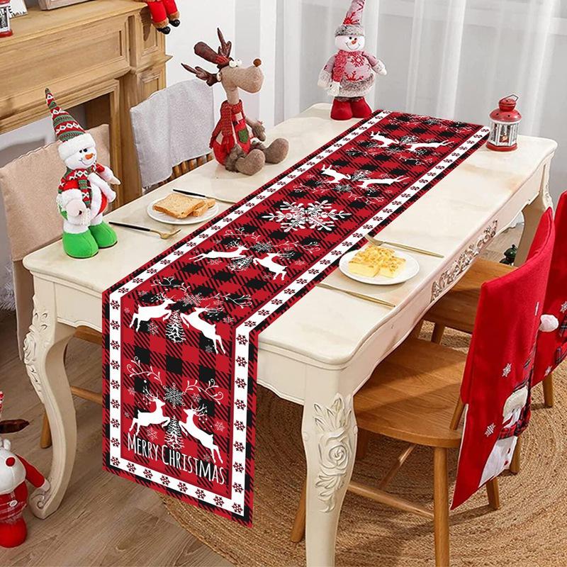 Christmas Table Runner Xmas Snowflakes & Elk Table Cover Christmas Decorations for Home 2026 Navidad Noel Gifts New Year 2026