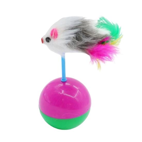 Pet Toy Interactive Tumbler Mouse Shape Plush Feather Tail Cat Toy Reduces Anxiety