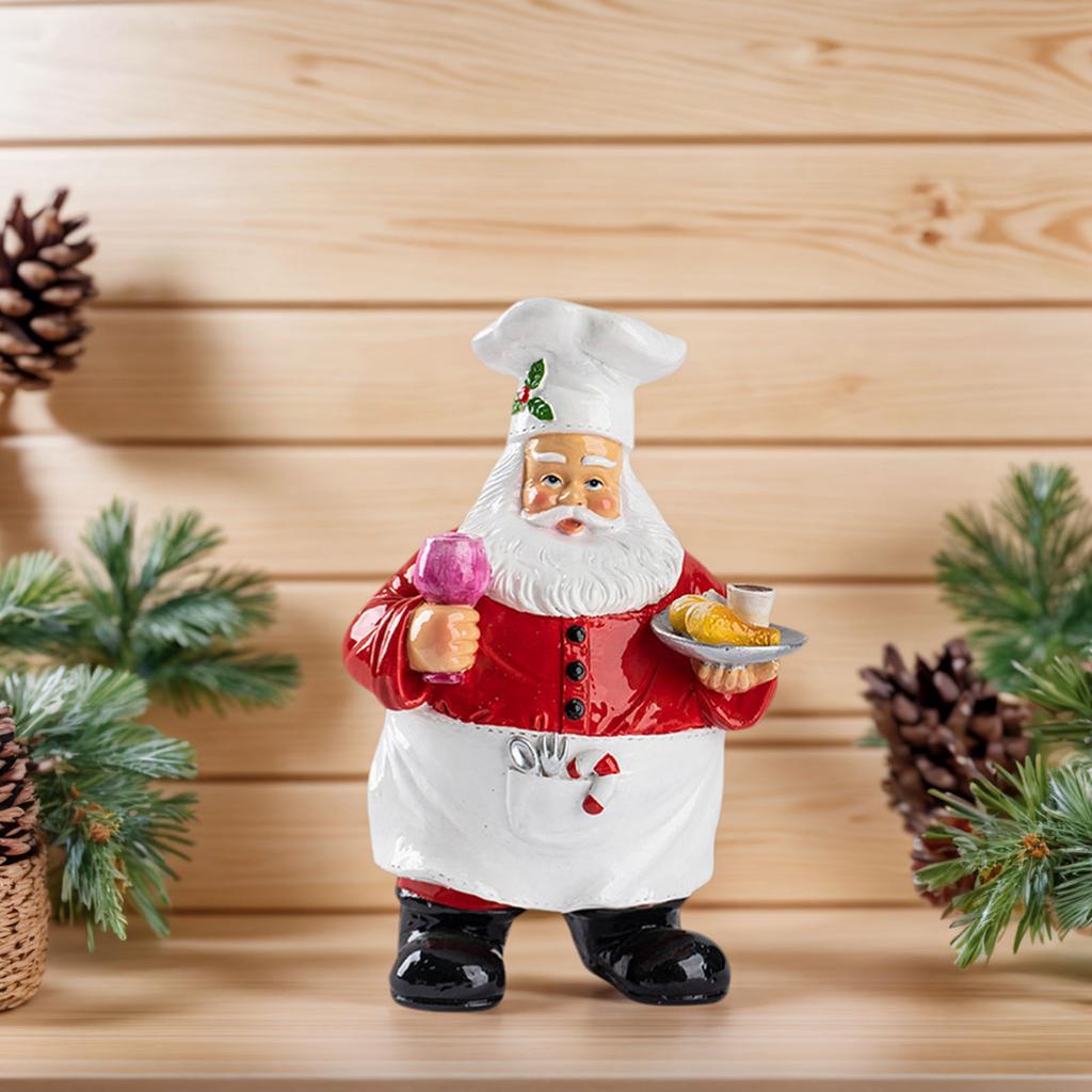 Chef Santa Sculpture Multi-Purpose Santa Claus Desktop Decorations Wear Resist Creative Santa Ornament for Bedroom Living Room