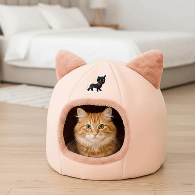 Hund Kürbis Haus Halbgeschlossen Winter Katzen Nest Cartoon Warm Haustier Schlafkorb Anti-Rutsch Gemütlich Hundehütte Heimdekoration