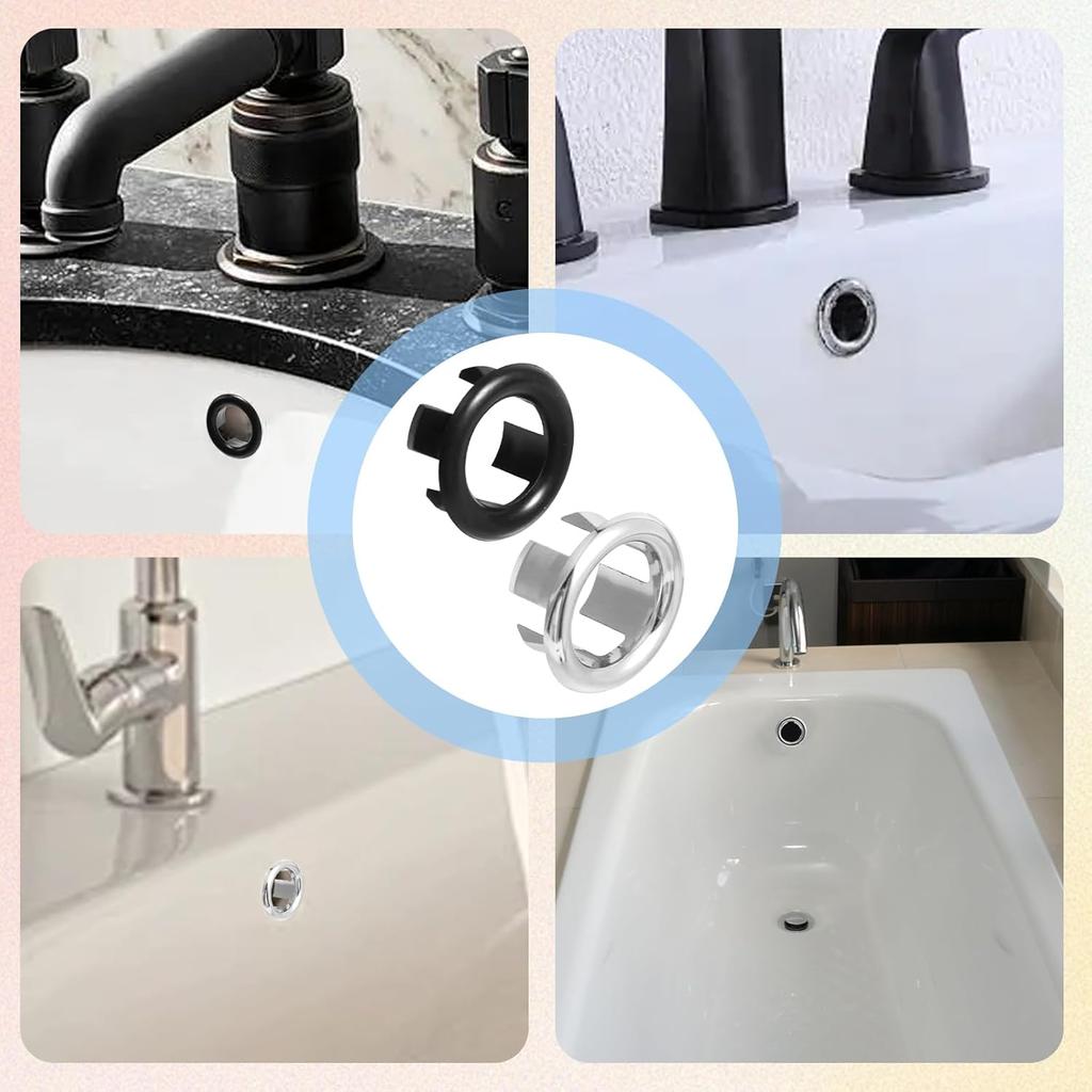 8Pcs Bathroom Kitchen Sink Overflow Ring,Bathroom Kitchen Sinks Basin Trim Cover Round Hole Insert In Caps,Hollow Ring Triangle Replacement Ceramic