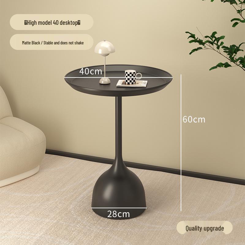 Modern Minimalist Round Side Table - Small Coffee/Sofa Table with Wrought Iron Storage Cabinet