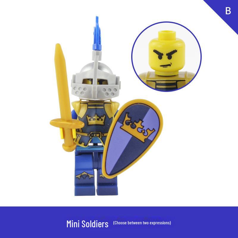 LOJO AX9803 Синий Коронный Рыцарь: Миниатюрная деревянная фигурка древнеримского солдата из серии «Замок» Approx. 4.5cm