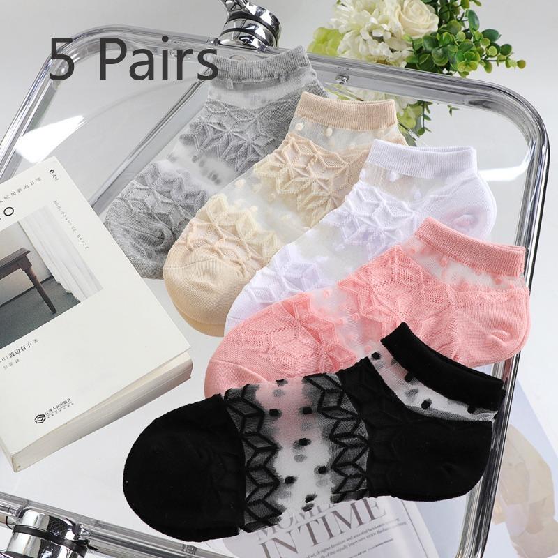 

5 пар женских летних тонких милых прозрачных носков-лодочек 5 Pairs