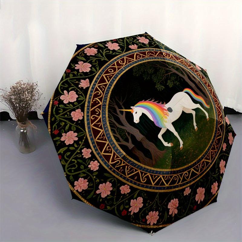 1pc Unicorn Forest Fantasy Umbrella with Plastic Handle,Suitable for All Seasons Home Travel Outdoor UmbrellaB1699