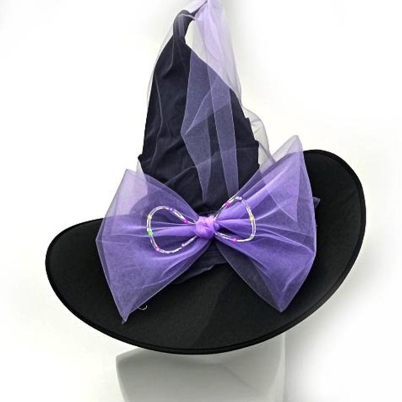 Large Black Witches Witch Hat for Women Led Light Up Witch Caps Halloween Cosplay Costume Accessory for Women Girls Gift