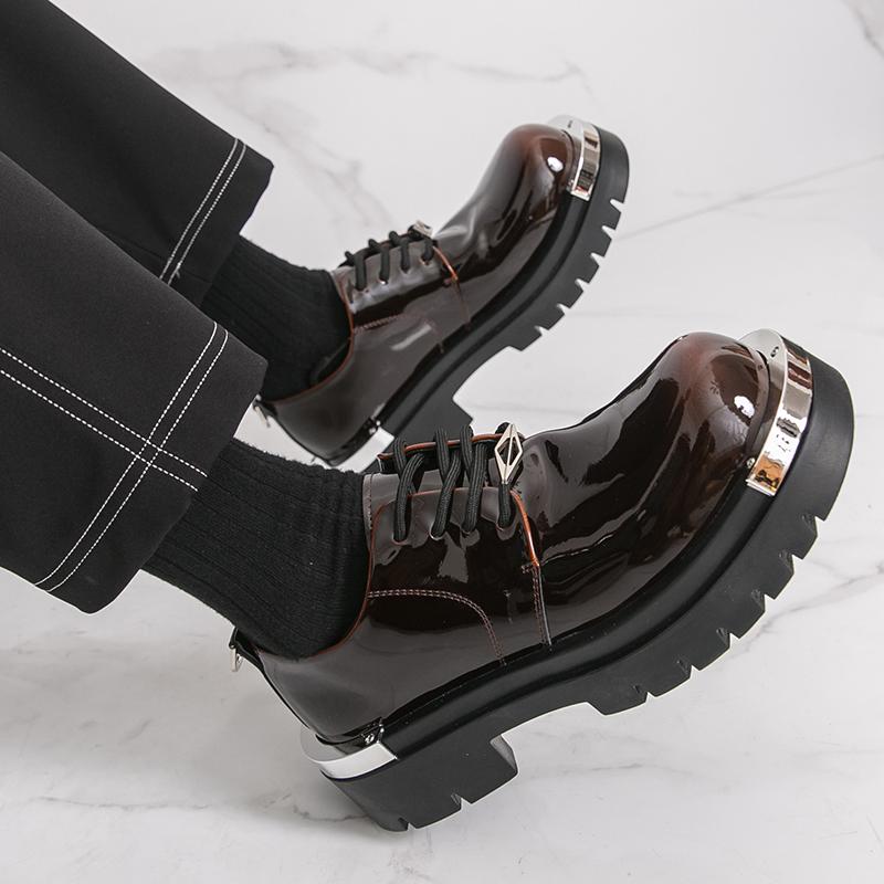 Mode Modische Herren Höhenvergrößernde Derby Schuhe Herren Schnürschuhe Bequeme Dickbesohlte Großköpfige Lederschuhe Gesellschaftsschuhe Herren