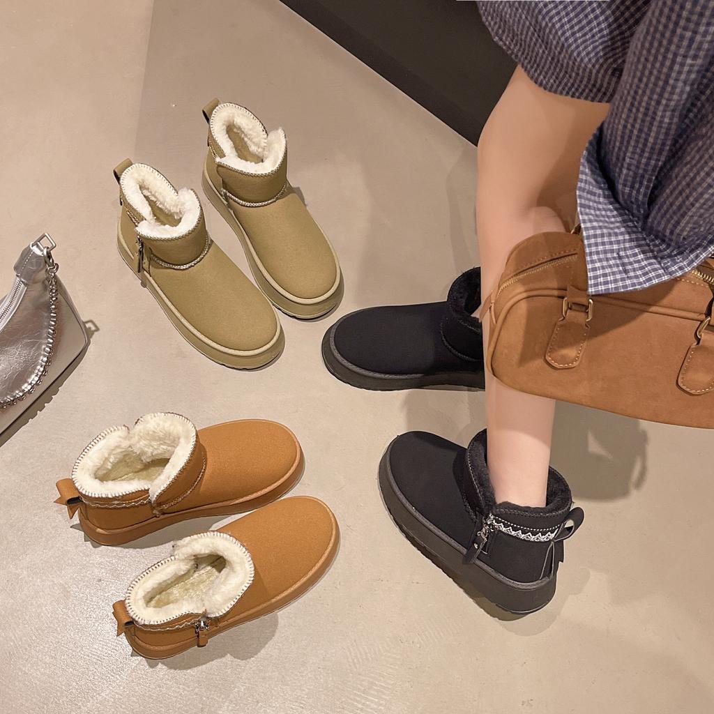 Snow Boots Cotton Shoes Women's Maroon Versatile Thickened Warm Snow Boots 2025 Winter New Piled Thickened Cotton Boots