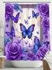 Beautiful Purple Flower Butterfly Style Shower Curtain, Bathroom Decorative Shower Curtain, Waterproof Shower Curtain With Hooks