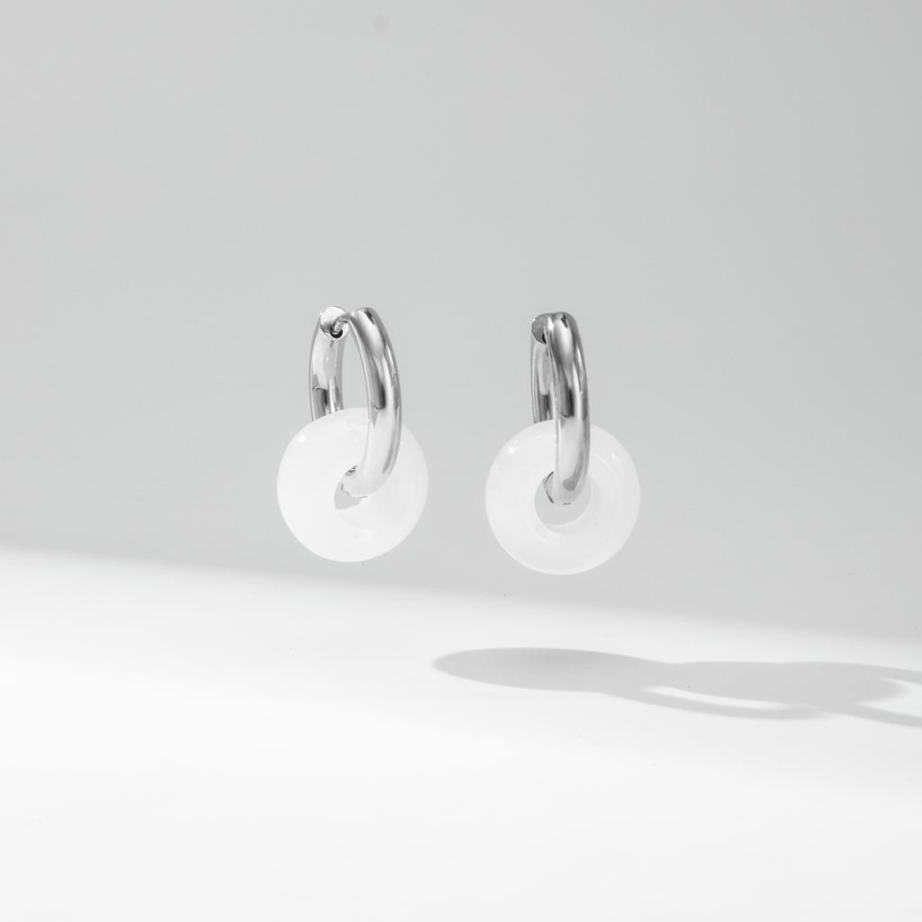 YF7031 Trendy Non Tarnish Hypoallergenic Jewelry 18K PVD Gold Plated Stainless Steel Natural Stone Agate Gemstone Hoop Earring