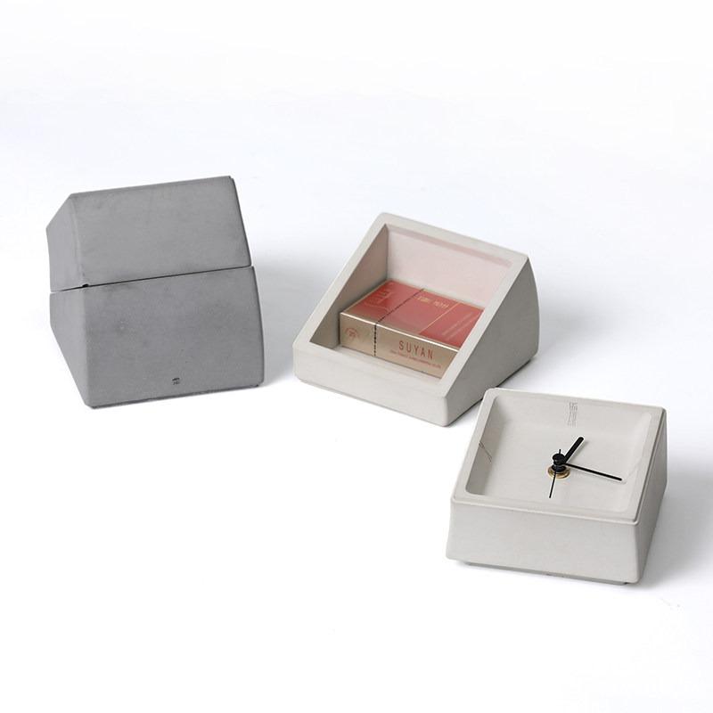 Exposed Concrete Table Clock Minimalist Creative Desk Clock Silent Desktop Clocks Mini Storage Watch Luxury Home Decoration