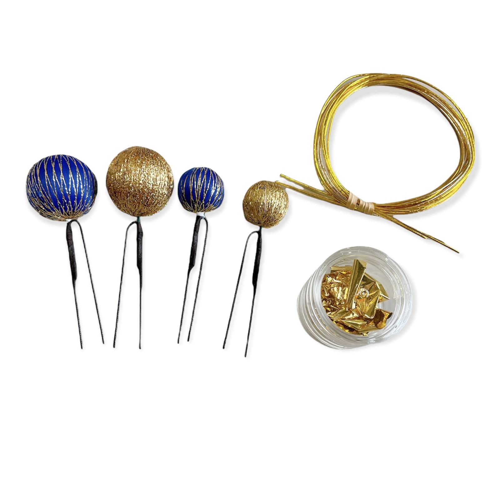 

Japanese style hair ornament with blue and gold leaf and Mizuhiki damakanzashi for and Perfect for bridal (ball kanzashi) graduations, weddings, синий