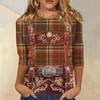 Women Casual Three Quarter Sleeve Oktoberfest Print Round Neck Top Fashion Loose Fit Lightweight Pullover Shirt for Autumn