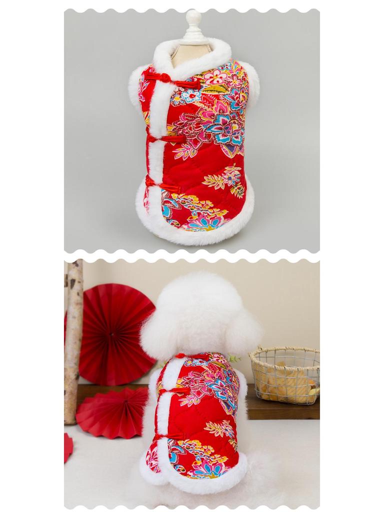 Pet Cats & Dogs Warm Tang Suit Vest - Autumn/Winter Thickened Chinese Style Cotton Waistcoat for Small Dogs