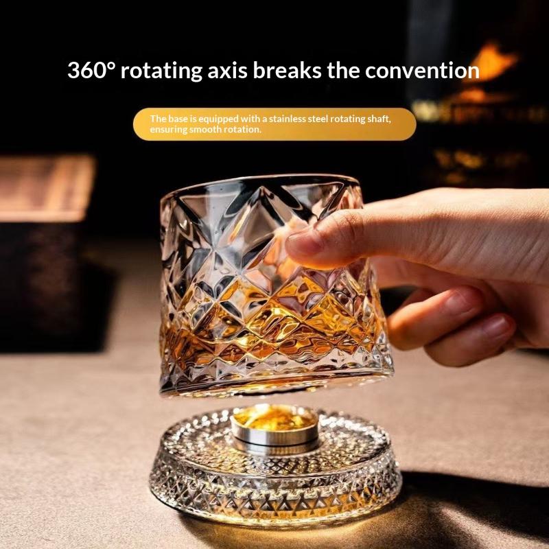 2026 Whiskeygläser Drehendes Whiskyglas Mit Glasboden 360 Grad Drehung Rumglas Für Cocktailparty Trinken