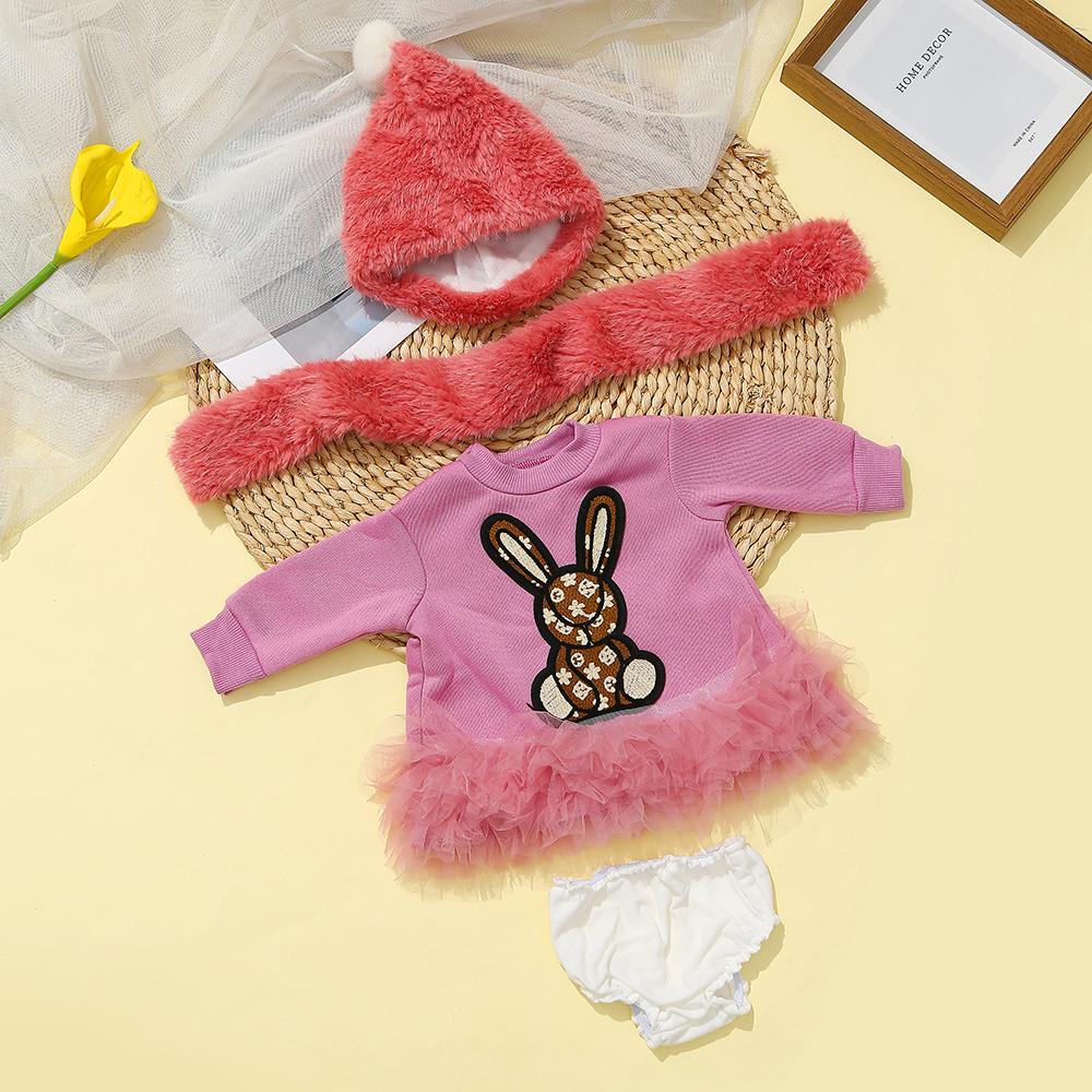 Wiedergeborene Puppenkleidung für 55cm Puppe Plüschkleid und Hosen-Set Kleidung Zubehör Für 21,65 Zoll Baby Puppe Spielzeug Kleidung Zubehör