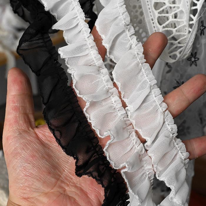 3cm Wide Chiffon Ruched Dog-Tooth Wave Edge Lolita Skirt Hem Lace Trim