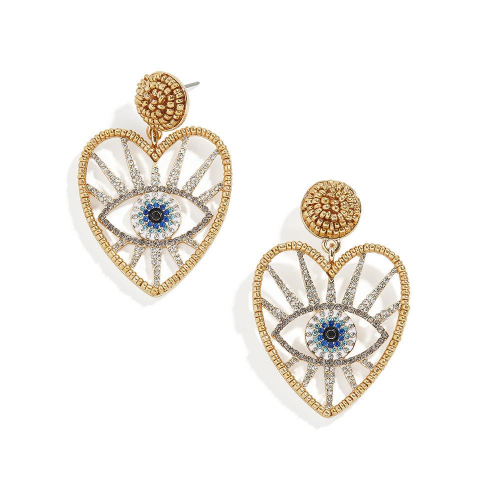 Fashionable European American Devil s Eye Earrings With Rhinestone Inlays Geometric Design