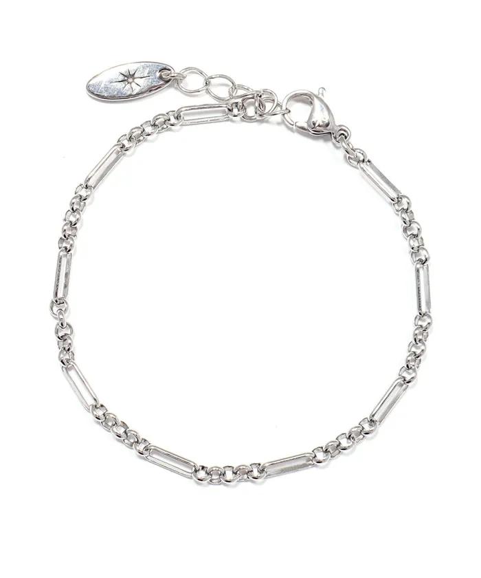 Mixed Oval Link Chain Bracelet (PLT-BR-122_SV)