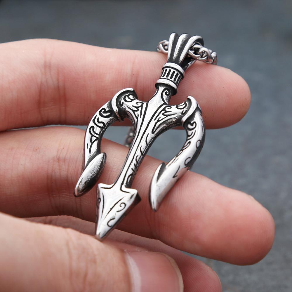 Collier Pendentif Trident de Poséidon en Acier Inoxydable Vintage pour Hommes Mode Colliers Trident Grec Amulette Bijoux Cadeau