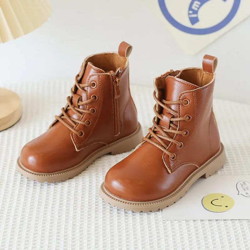 Kids Boys Boots Fashion Color PU Leather Shoes Autumn Winter For Children Boots Black Brown