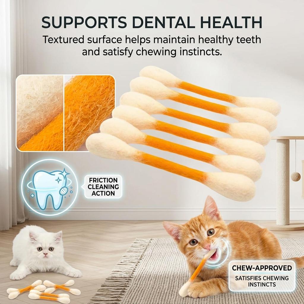 Cotton Swabs Toys With Catnip, 6 Pk Giant Chew Sticks For Indoor Boredom, Ropes, Big Interactive Play Lover Gift Accessories