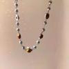 Autumn and winter new sweet and cool style Maillard tiger's eye stone beaded necklace women's retro high-end neck chain fashion collarbone chain
