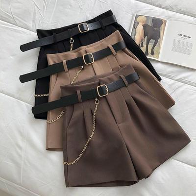 Casual Comfortable Elegant Shorts with Belt Women's Slim Wide Leg A-line Shorts