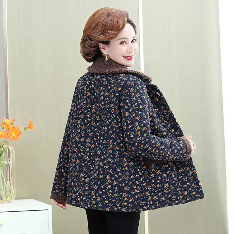 Matka Zimní Bavlněné Oblečení Plyšový Hrubý Teplý Vatovaný Kabát Středního Věku Matka Neformální Parky Starší Babička Bunda