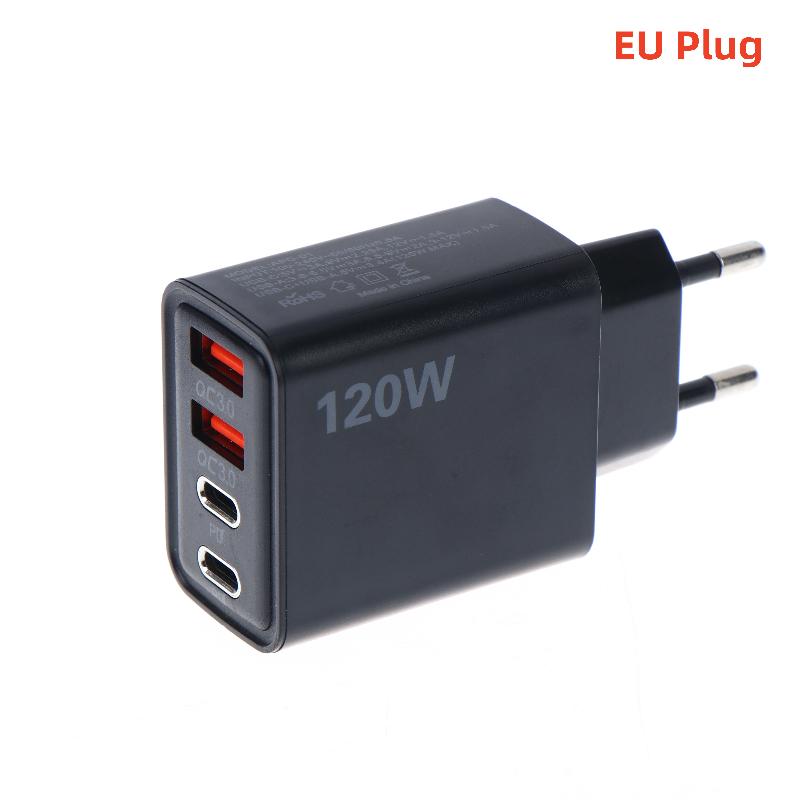 1Pcs Eu Us Uk Plug Travel 4 Port 120W Usb C Fast Charger Station Pd Qc3.0 Wall Adapter For Phone