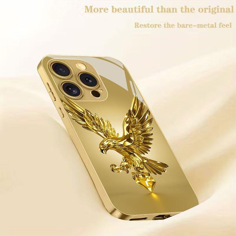 Golden Eagle Claw Pattern Glass Phone Case Suitable for iPhone 17 16 15 14 13 12 11 Pro/Max/Plus Anti Shock Back Cover