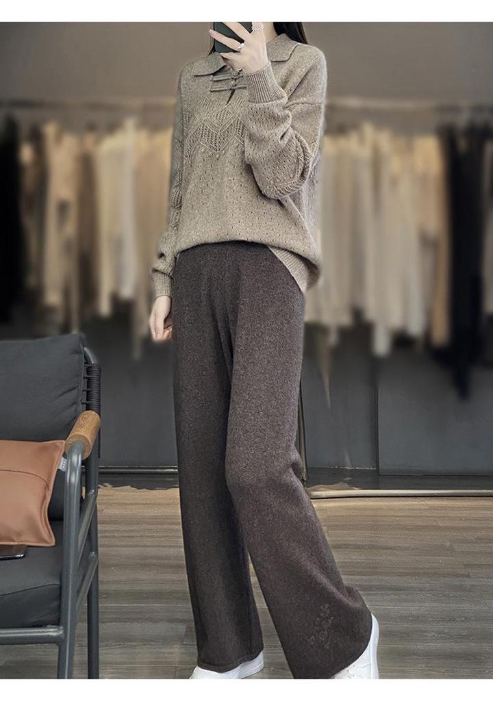 Women's Cashmere Lapel Sweater - Versatile Long Sleeve Knitwear for Autumn/Winter