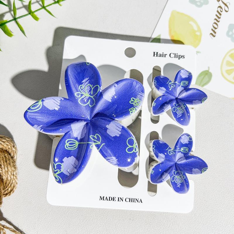 Printed Flower Clip Set High-end Seaside Vacation Flower Hair Clip Shark Clip Hair Accessory