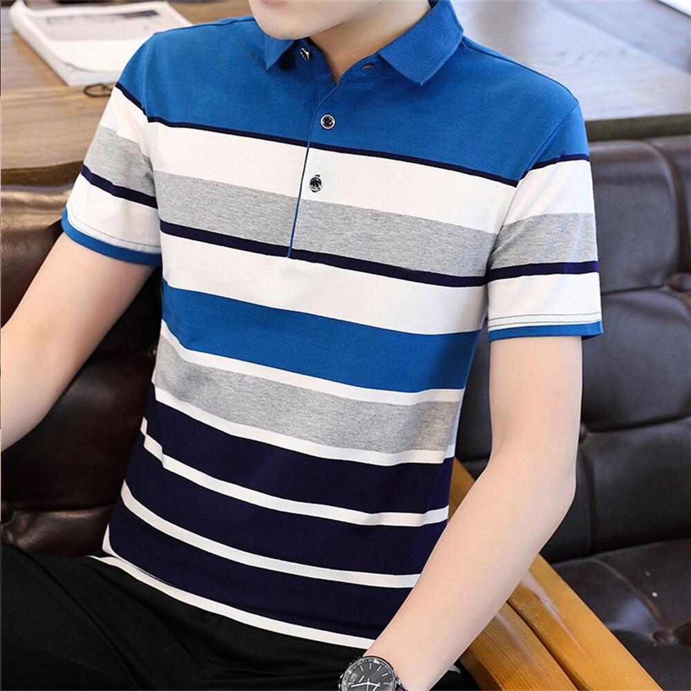 

Рубашки поло в светском стиле Мужские рубашки поло в полоску Летняя повседневная одежда Деловые рубашки поло 5XL