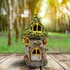 House Statue Solar Powered Led Light Resin Houses Sculptures House Figurine House Craft Miniature for Outdoor Patio Farmhouse