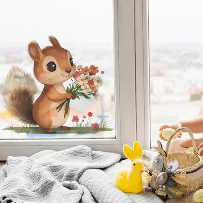 Cartoon Eichhörnchen Bouquet Schlafzimmer Wohnzimmer Zuhause Wandhintergrund Verschönerung Dekoration Wandaufkleber