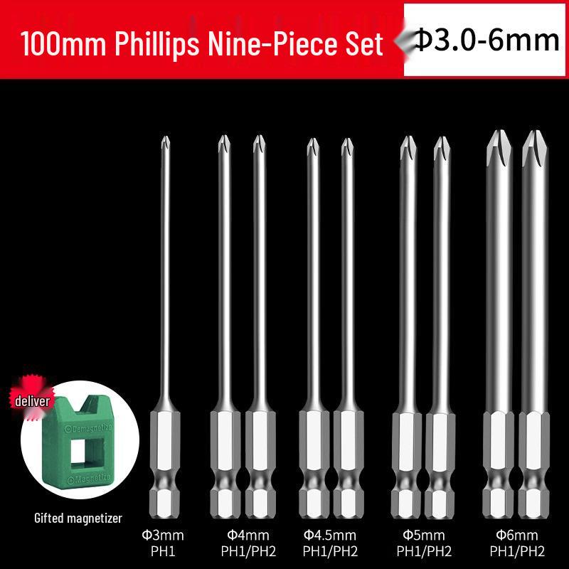 Phillips Head Electric Screwdriver Drill with Extended Fine Head, Strong Magnetic Hex Bit, High Hardness