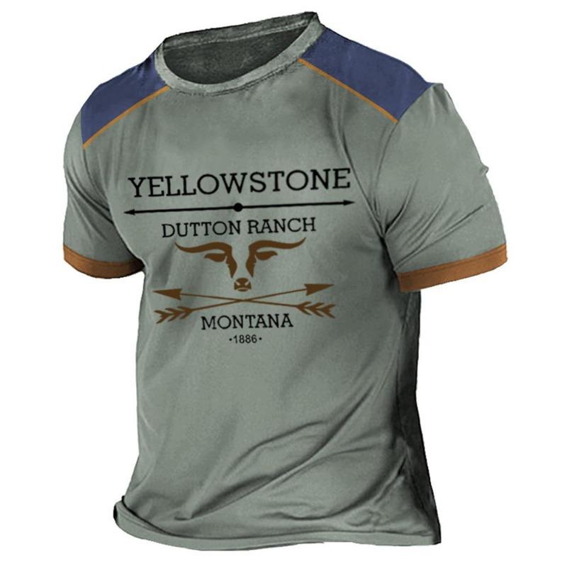 Vintage Herren T-Shirt Yellowstone 3D-Druck Harajuku Kurzarm T-Shirt Casual Streetwear Lockerer Pullover Tops Übergröße Kleidung