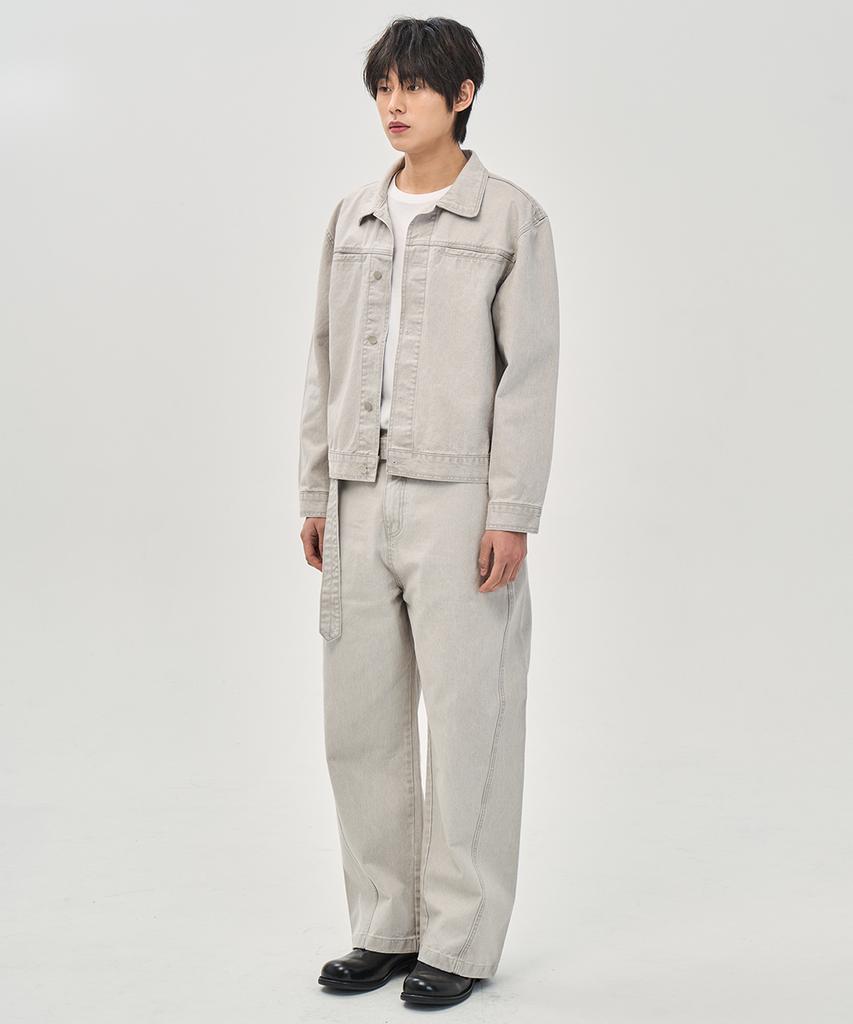 PRAIRIE Washed Curved Belt Pants (Light Gray)