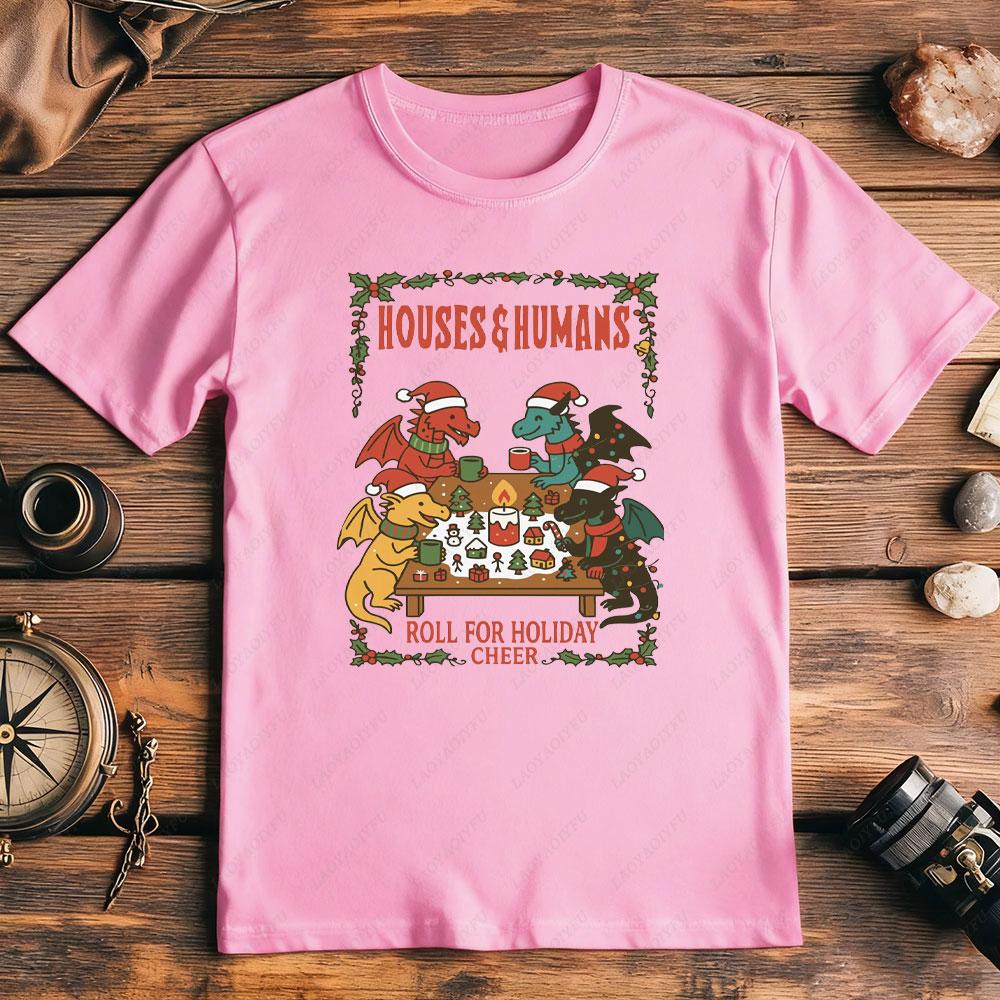 2025 Christmas DND TShirt Houses and Humans DD Men Women Cotton Tshirt Dungeons Gift Funny Xmas Dnd Houses Humans Parody Tops S