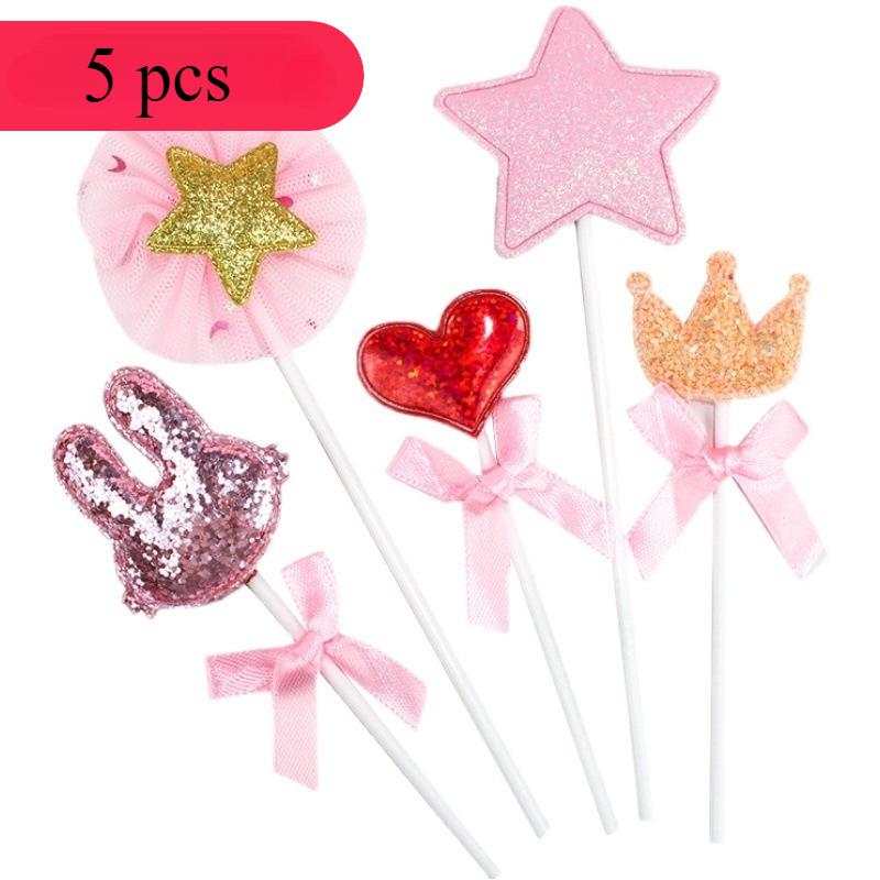 

Creativity, Girl Baking, Birthday Cake Decoration Plugin, Fabric, Star Love, Rabbit Ears, Five Piece Set 5pcs розовый
