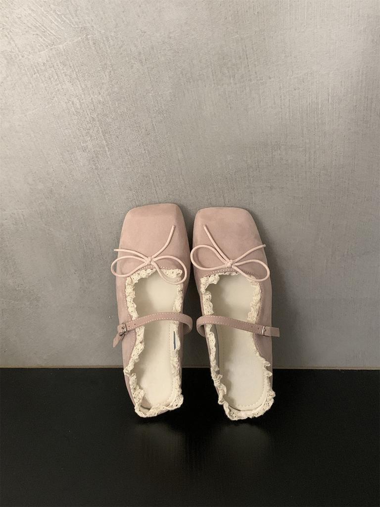 Women's shoes gentle flat Mary Jane half slippers bow single shoes spring and summer retro blue ballet shoes