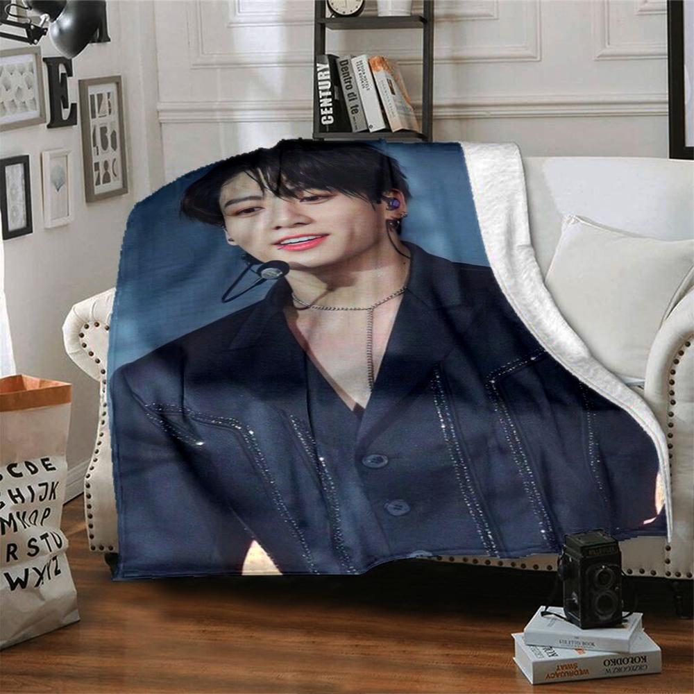 1Pc Bts Jung Kook Print Blanket Soft Comfortable Polyester Blanket All Season Use Bedroom Office Outdoor Ideal Christmas Gift Choice Print Home Blanke
